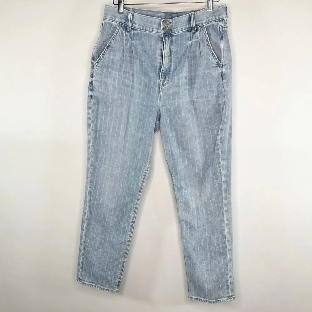 American Eagle Outfitters Light Wash Rainbow Pinstripe Mom Jean Straight Leg Ope